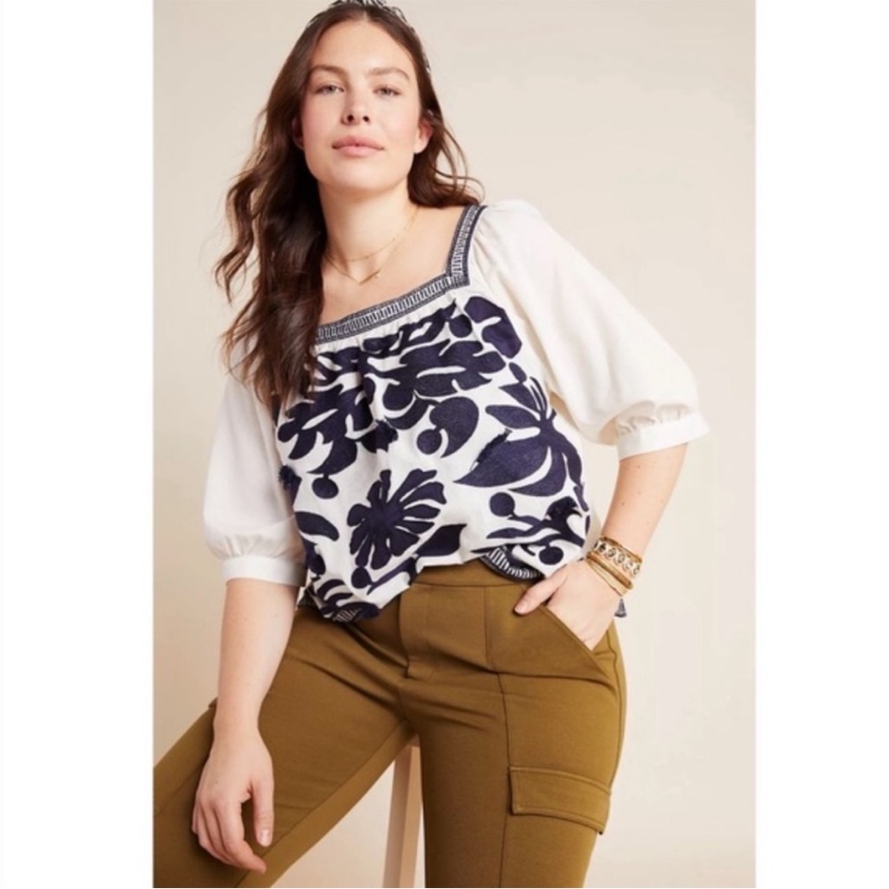 Anthro Maeve Plus Liyah Embroidered White Blouse size 18W